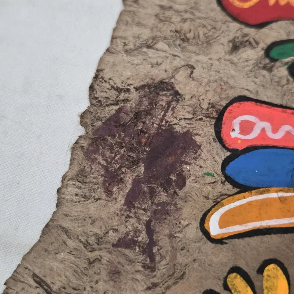 Mexican Hand Painted Folk Art Amate Bark Painting Colorful Birds Flowers Quetzal